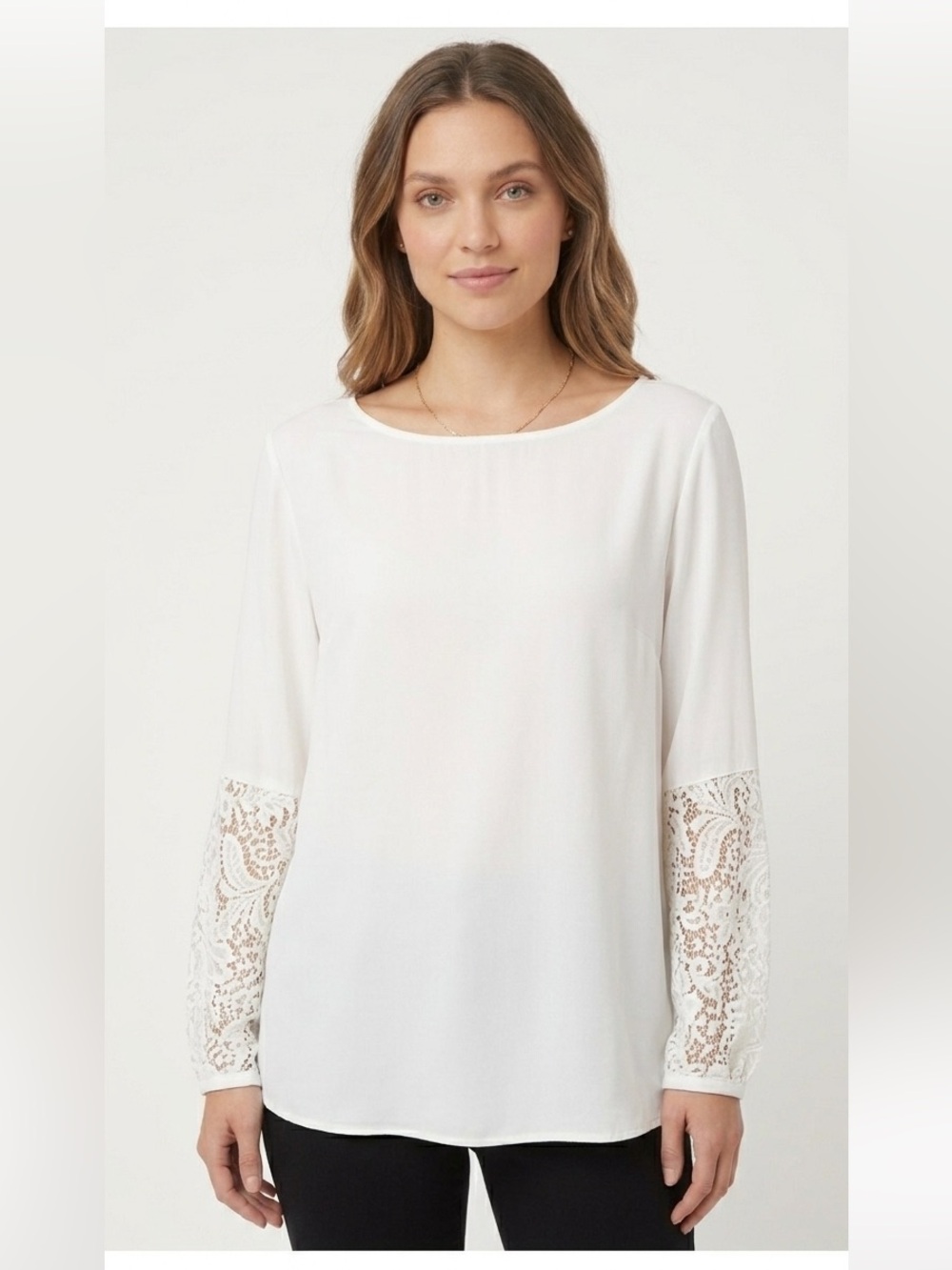 Elegant Cream Lace Sleeve Women's Top